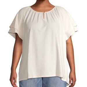 Terra & Sky ivory flutter sleeve top shirt blouse 1X 16W